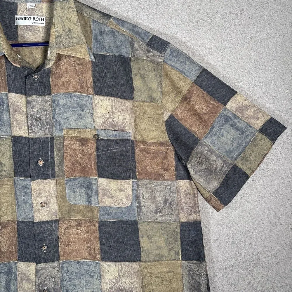 Georg Roth Of Germany Shirt Mens Size XL Plaid Abstract Water Colors Artsy Retro - Picture 4 of 15